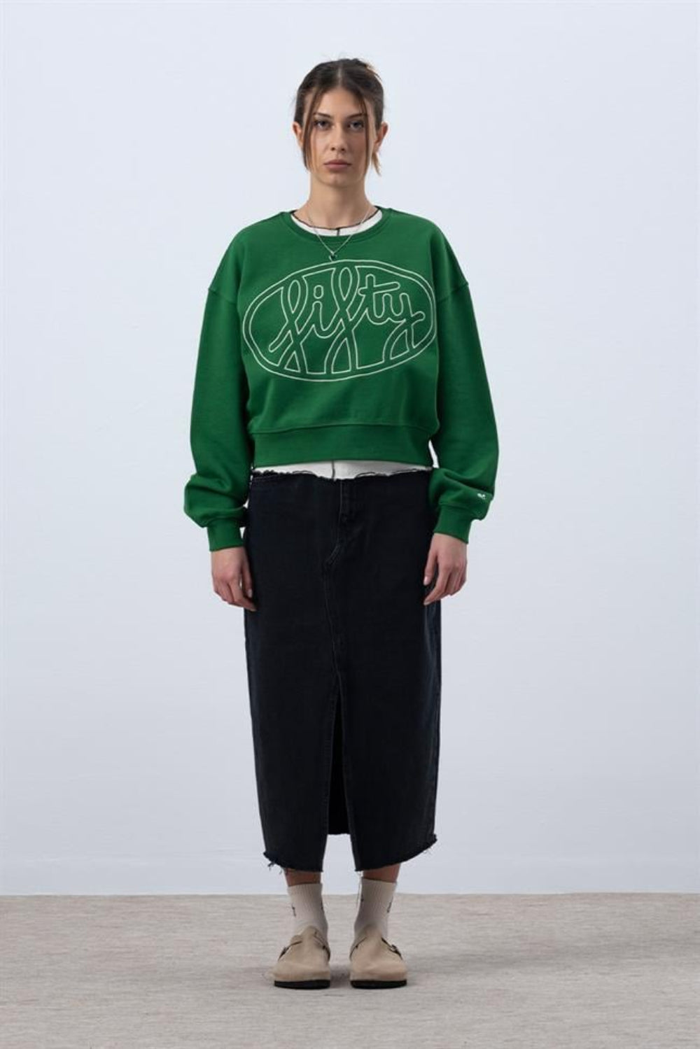 Fifty Pieces-Canlı Yeşil Core Mid Length Sweatshirt-Sweatshirts & Hoodies-1-roqelvaxirum.shop