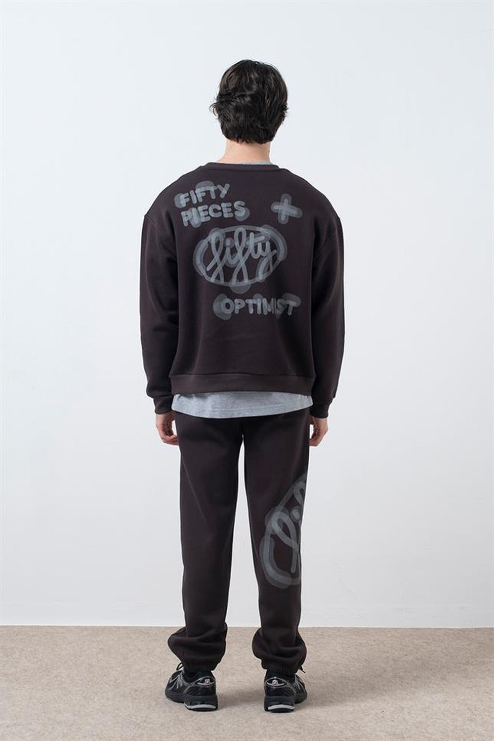 Fifty Pieces-Kahverengi Düşük Omuzlu Sırt Baskılı Sweatshirt-Sweatshirts & Hoodies-4-roqelvaxirum.shop