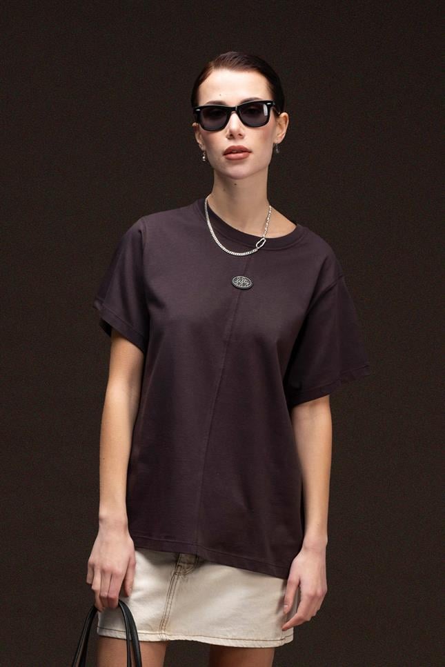 Fifty Pieces-Kahverengi Loose Fit Sırt Baskılı T-Shirt-T-Shirts-2-roqelvaxirum.shop