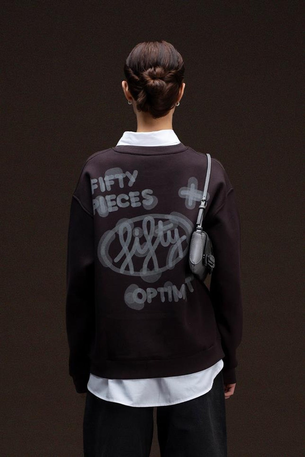 Fifty Pieces-Kahverengi Oversize Sırt Baskılı Sweatshirt-Sweatshirts & Hoodies-3-roqelvaxirum.shop