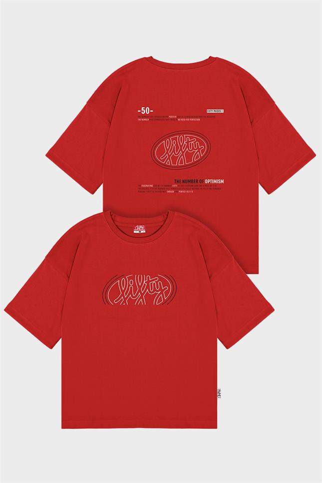 Fifty Pieces-Kırmızı Düşük Omuzlu Sırt Baskılı T-Shirt-T-Shirts-6-roqelvaxirum.shop