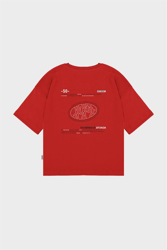 Fifty Pieces-Kırmızı Düşük Omuzlu Sırt Baskılı T-Shirt-T-Shirts-9-roqelvaxirum.shop