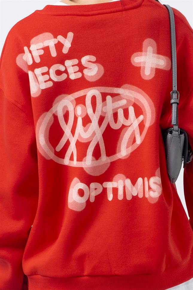 Fifty Pieces-Kırmızı Oversize Sırt Baskılı Sweatshirt-Sweatshirts & Hoodies-5-roqelvaxirum.shop