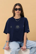 Fifty Pieces-Lacivert Core Oversize Mid Length T-Shirt-T-Shirts-1-roqelvaxirum.shop