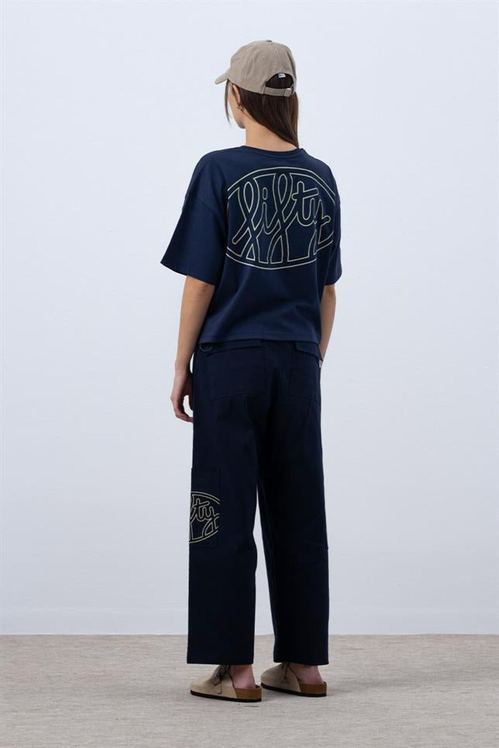 Fifty Pieces-Lacivert Core Oversize Mid Length T-Shirt-T-Shirts-4-roqelvaxirum.shop
