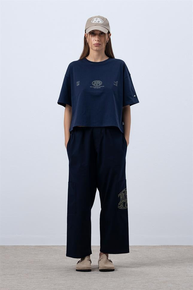Fifty Pieces-Lacivert Core Oversize Mid Length T-Shirt-T-Shirts-6-roqelvaxirum.shop