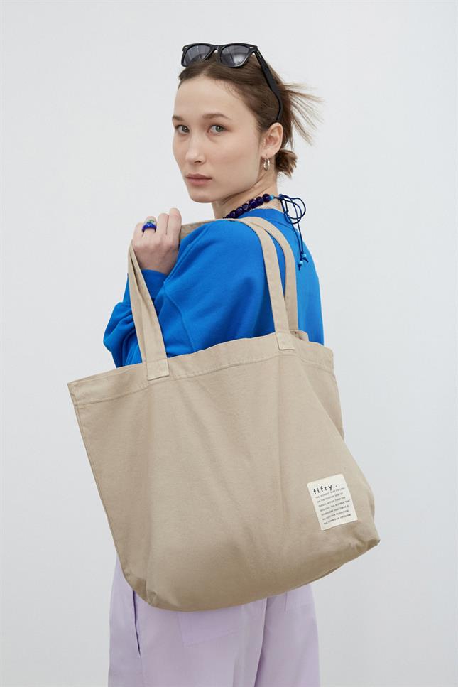 Fifty Pieces-Soluk Efektli Boz Bez Tote Çanta-Bez Çanta-2-roqelvaxirum.shop