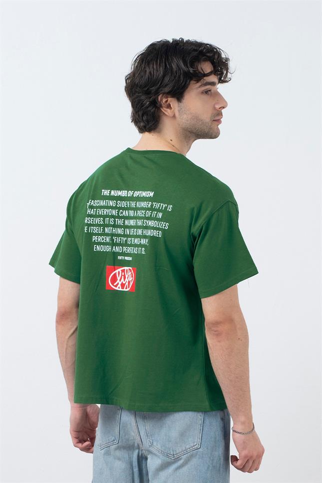 Fifty Pieces-Yeşil Düşük Omuzlu Sırt Baskılı T-Shirt-T-Shirts-4-roqelvaxirum.shop