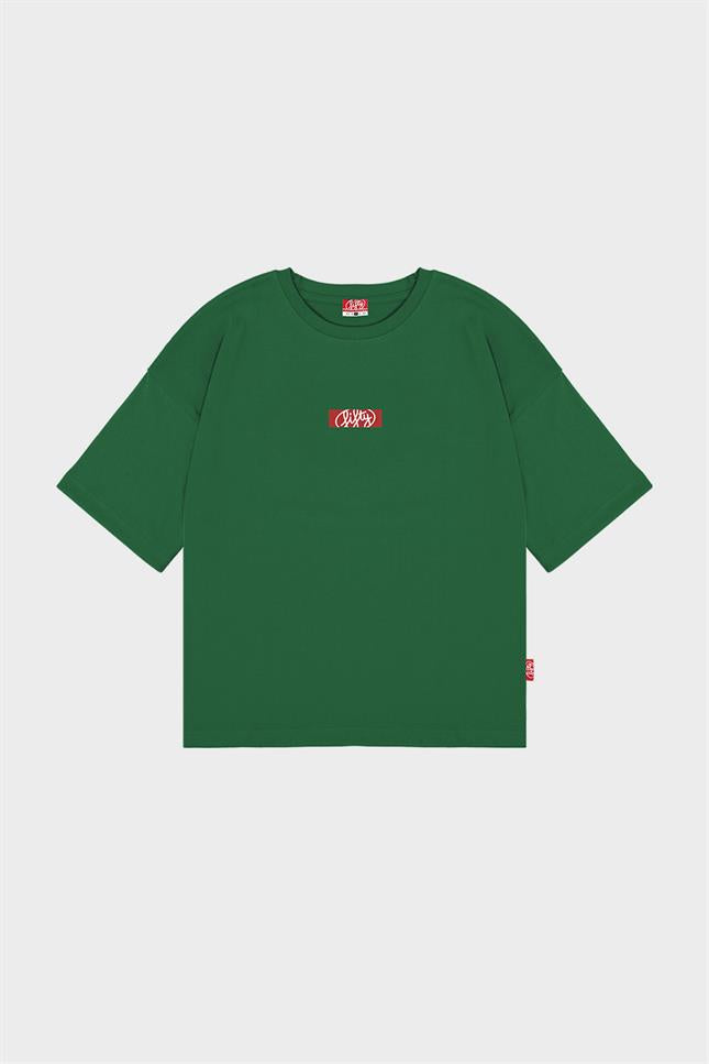 Fifty Pieces-Yeşil Düşük Omuzlu Sırt Baskılı T-Shirt-T-Shirts-6-roqelvaxirum.shop