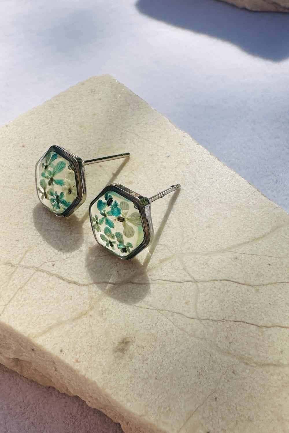 Fiorel Design-Teeny Weeny Hexagon Rhodium - Blue-Küpe-3-roqelvaxirum.shop