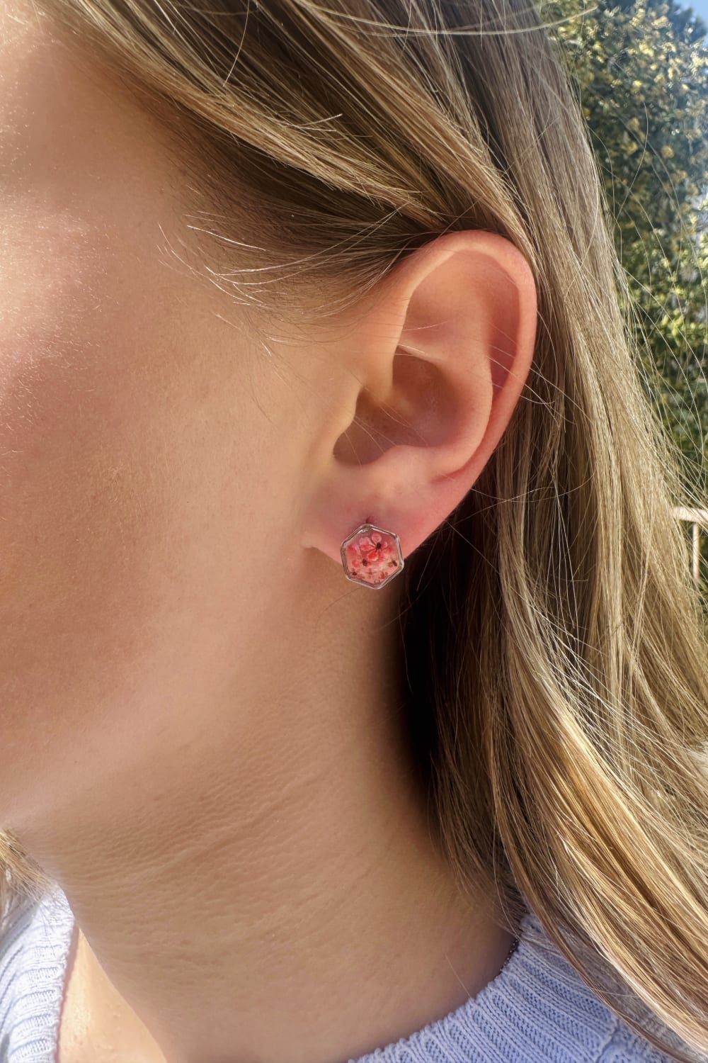 Fiorel Design-Teeny Weeny Hexagon Rhodium - Pink-Küpe-2-roqelvaxirum.shop