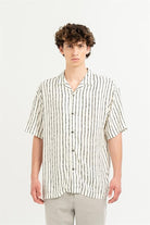 GMG Firenze-Apaj Yaka %100 Viscon Kısa Kol çizgili Erkek Gömlek-Summer'25-1-roqelvaxirum.shop