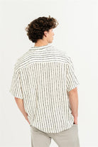 GMG Firenze-Apaj Yaka %100 Viscon Kısa Kol çizgili Erkek Gömlek-Summer'25-5-roqelvaxirum.shop