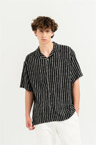 GMG Firenze-Apaj Yaka %100 Viscon Kısa Kol çizgili Erkek Gömlek-Summer'25-7-roqelvaxirum.shop