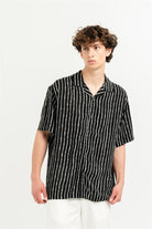GMG Firenze-Apaj Yaka %100 Viscon Kısa Kol çizgili Erkek Gömlek-Summer'25-8-roqelvaxirum.shop