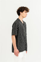 GMG Firenze-Apaj Yaka %100 Viscon Kısa Kol çizgili Erkek Gömlek-Summer'25-9-roqelvaxirum.shop