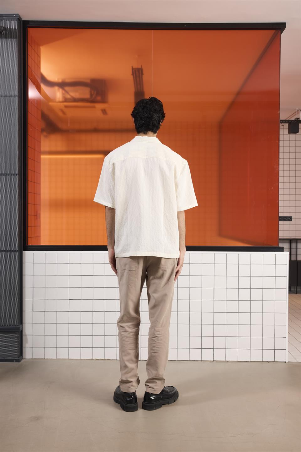 Apaj Yaka Çizgili Oversize Modal Gömlek