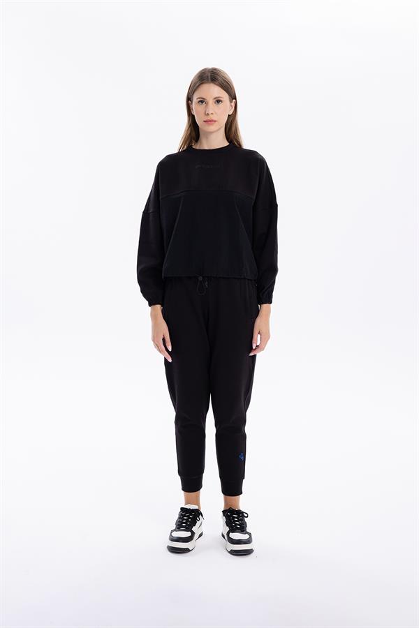 Bisiklet Yaka Garni Detaylı Oversize Kadın Sweatshirt