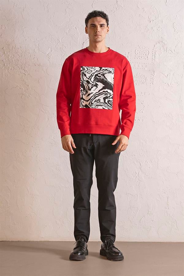 GMG Firenze-Bisiklet Yaka Siyah Beyaz Baskılı Erkek Sweatshirt-SWEATSHIRT-1-roqelvaxirum.shop