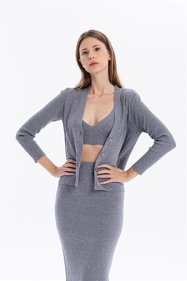 GMG Firenze-Dikiş Detaylı V Yaka Düğmeli Kadın Hırka-HIRKA-1-roqelvaxirum.shop