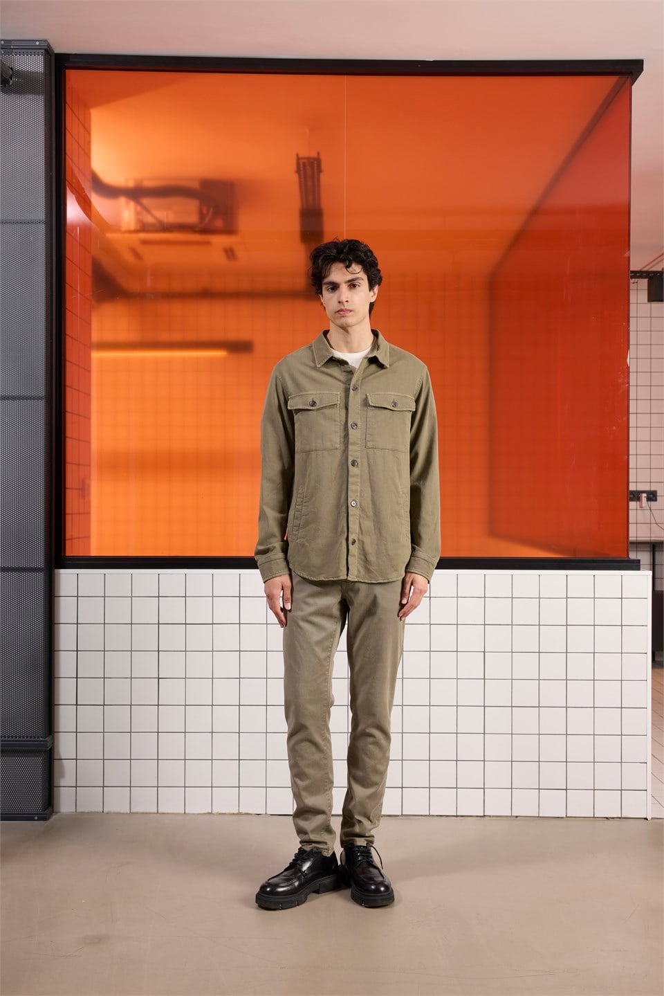 GMG Firenze-Regular Fit Moleskin Kumaş Erkek Dış Gömlek-SWEAT MONT-1-roqelvaxirum.shop
