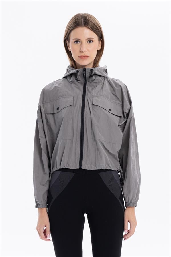 GMG Firenze-Oversize Kapüşon Yaka Beli Büzgülü Baskılı Kadın Mont-MONT-1-roqelvaxirum.shop