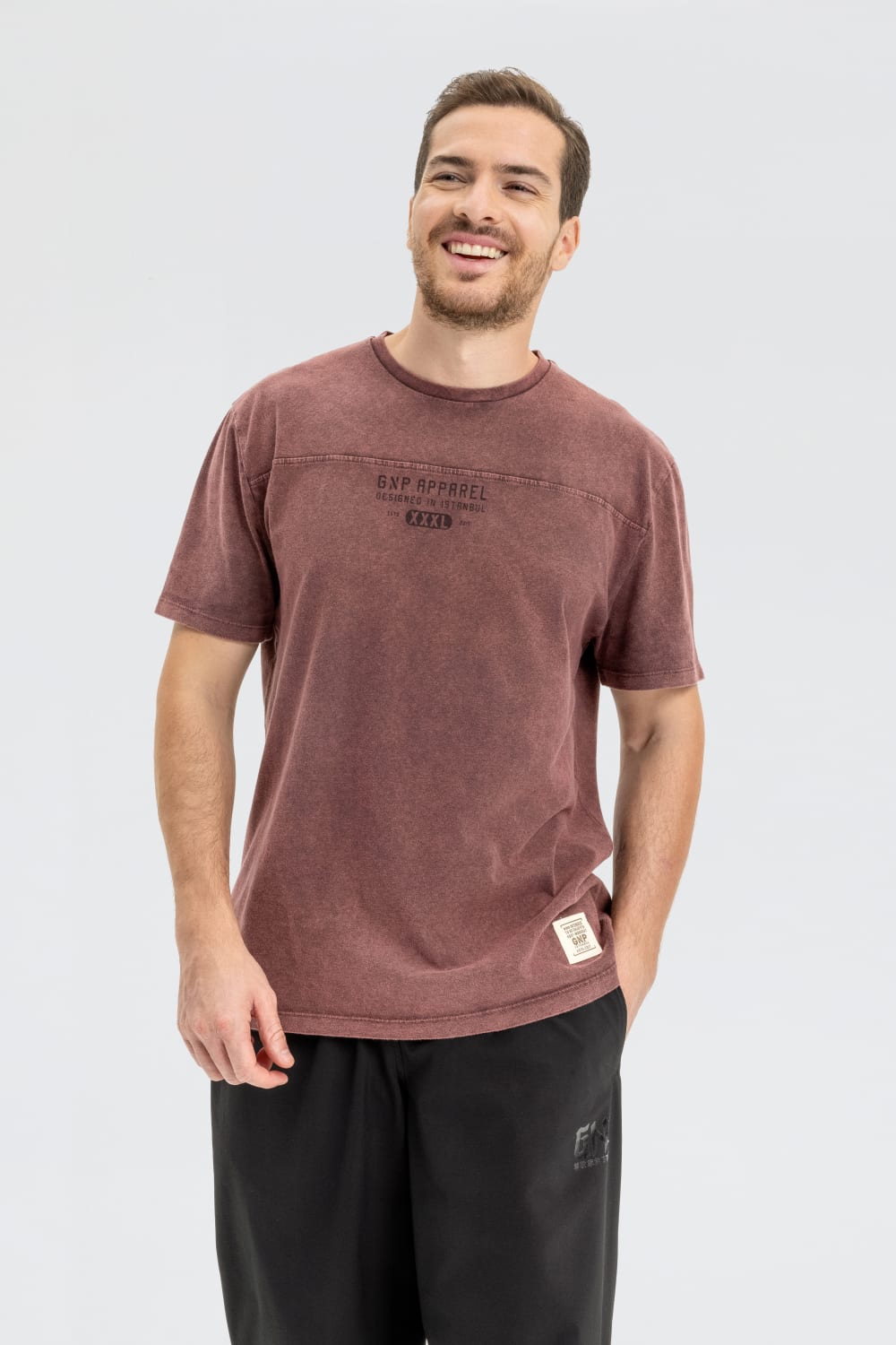GNP İstanbul-Acid Washed Cut And Sew Burgundy T-shirt-T-Shirts-1-roqelvaxirum.shop