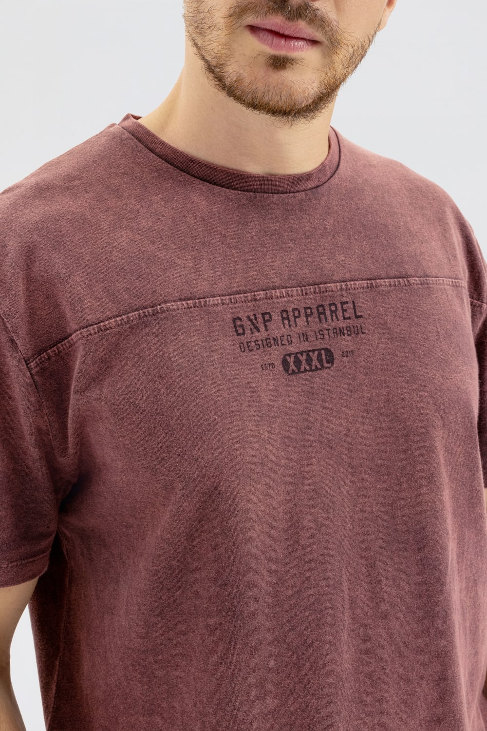 GNP İstanbul-Acid Washed Cut And Sew Burgundy T-shirt-T-Shirts-3-roqelvaxirum.shop