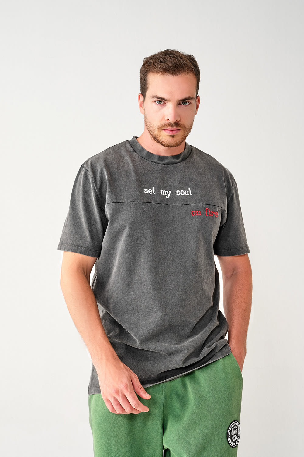 GNP İstanbul-Acid Washed Regular Fit Dark Grey Tshirt-T-Shirts-1-roqelvaxirum.shop