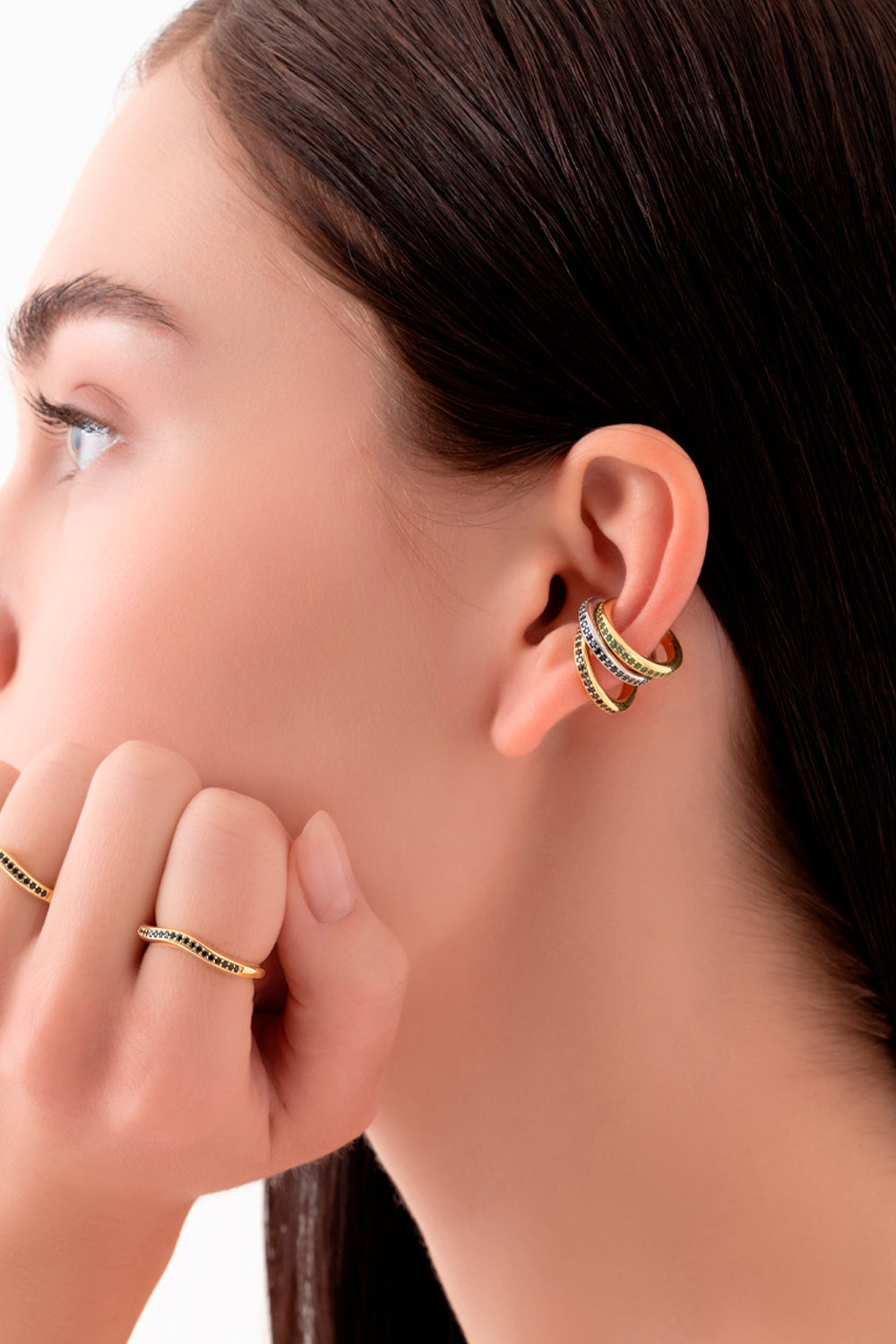 Gal İstanbul-Tiny Earcuff Gold x Green-Küpe-2-roqelvaxirum.shop