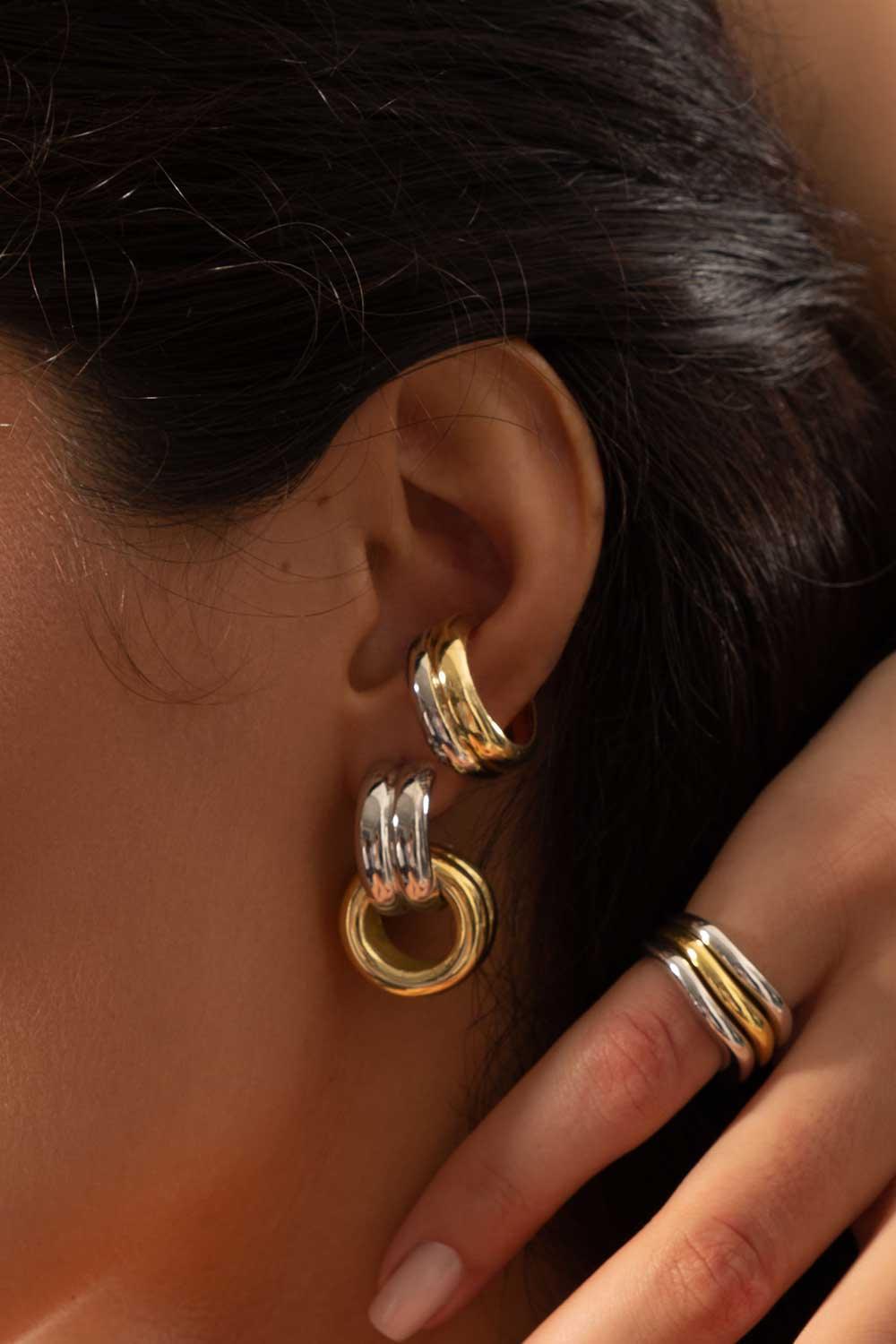Gal İstanbul-Twin Earcuff Gold-Silver-Küpe-2-roqelvaxirum.shop