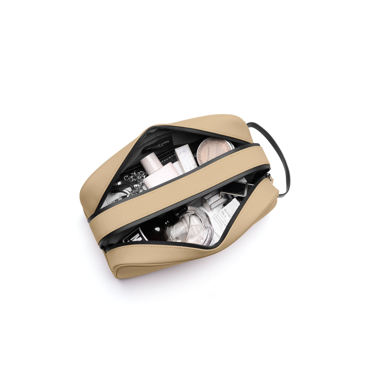 Gaston Luga-Gaston Luga Spläsh Toiletry Double Zipped Bag Latte-El Çantası-3-roqelvaxirum.shop