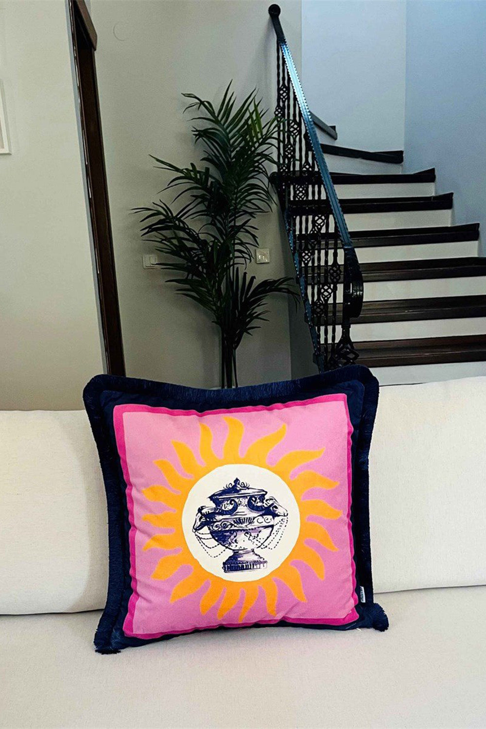 Ge Living-Dekoratif Mavi Vazo Desenli Kırlent - Mor Kadife Yastık Kılıfı-Kırlent Kılıfı-2-roqelvaxirum.shop