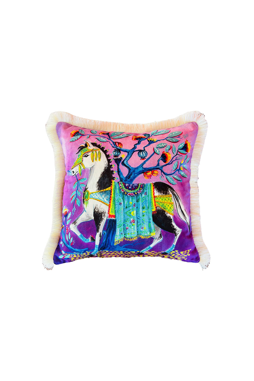 Ge Living-Dekoratif Mustang At Desenli Mor Kadife Kırlent Kılıfı 45 X 45 Cm-Kırlent Kılıfı-1-roqelvaxirum.shop