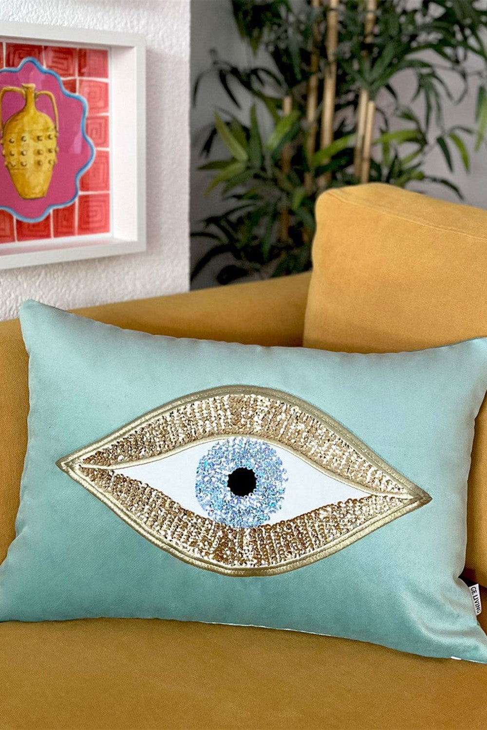 Ge Living-Dekoratif Pullu Göz Desenli Su Yeşili Kadife Kırlent Kılıfı-Kırlent Kılıfı-3-roqelvaxirum.shop
