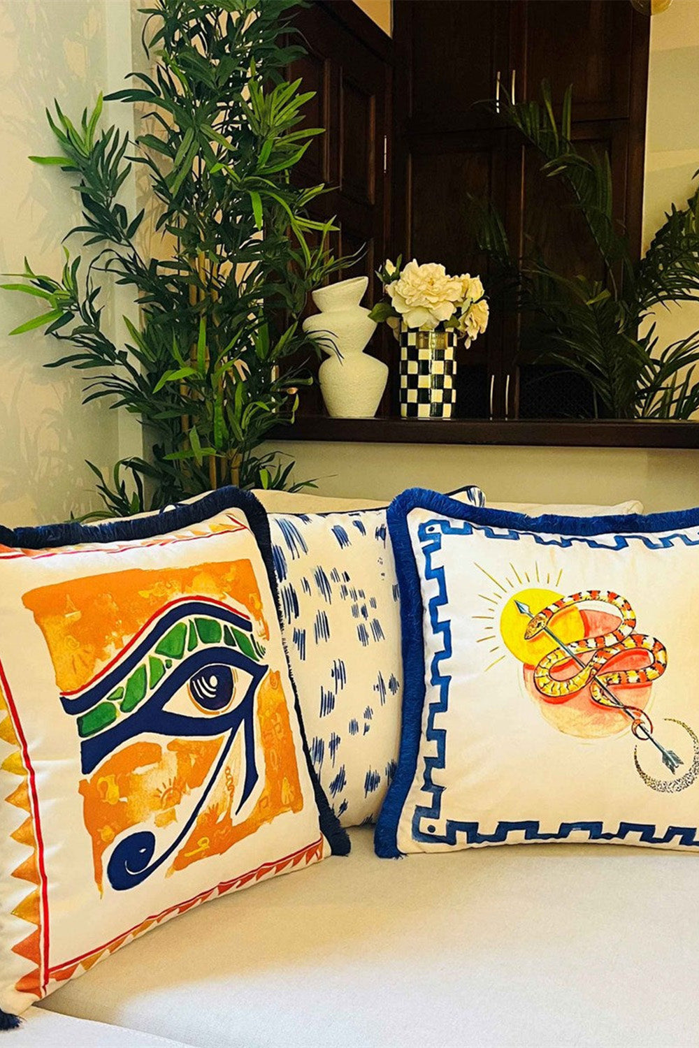 Ge Living-Dekoratif Ra'Nın Gözü Desenli Kırlent - Krem Kadife Yastık Kılıfı-Kırlent Kılıfı-6-roqelvaxirum.shop
