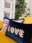 Ge Living-Love Desenli Lacivert Kadife Dekoratif Kırlent Kılıfı 35 X 50-Kırlent Kılıfı-6-roqelvaxirum.shop