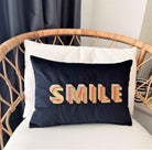 Ge Living-Smile Desenli Lacivert Kadife Dekoratif Kırlent Kılıfı 35 X 50-Kırlent Kılıfı-2-roqelvaxirum.shop