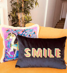 Ge Living-Smile Desenli Lacivert Kadife Dekoratif Kırlent Kılıfı 35 X 50-Kırlent Kılıfı-3-roqelvaxirum.shop