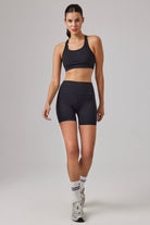 Glo Studio-London Glossy Biker Shorts Jet Black-Şort-1-roqelvaxirum.shop