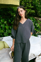Handarte Los Angeles-Antrasit V Yaka Lodos Top-Top-2-roqelvaxirum.shop