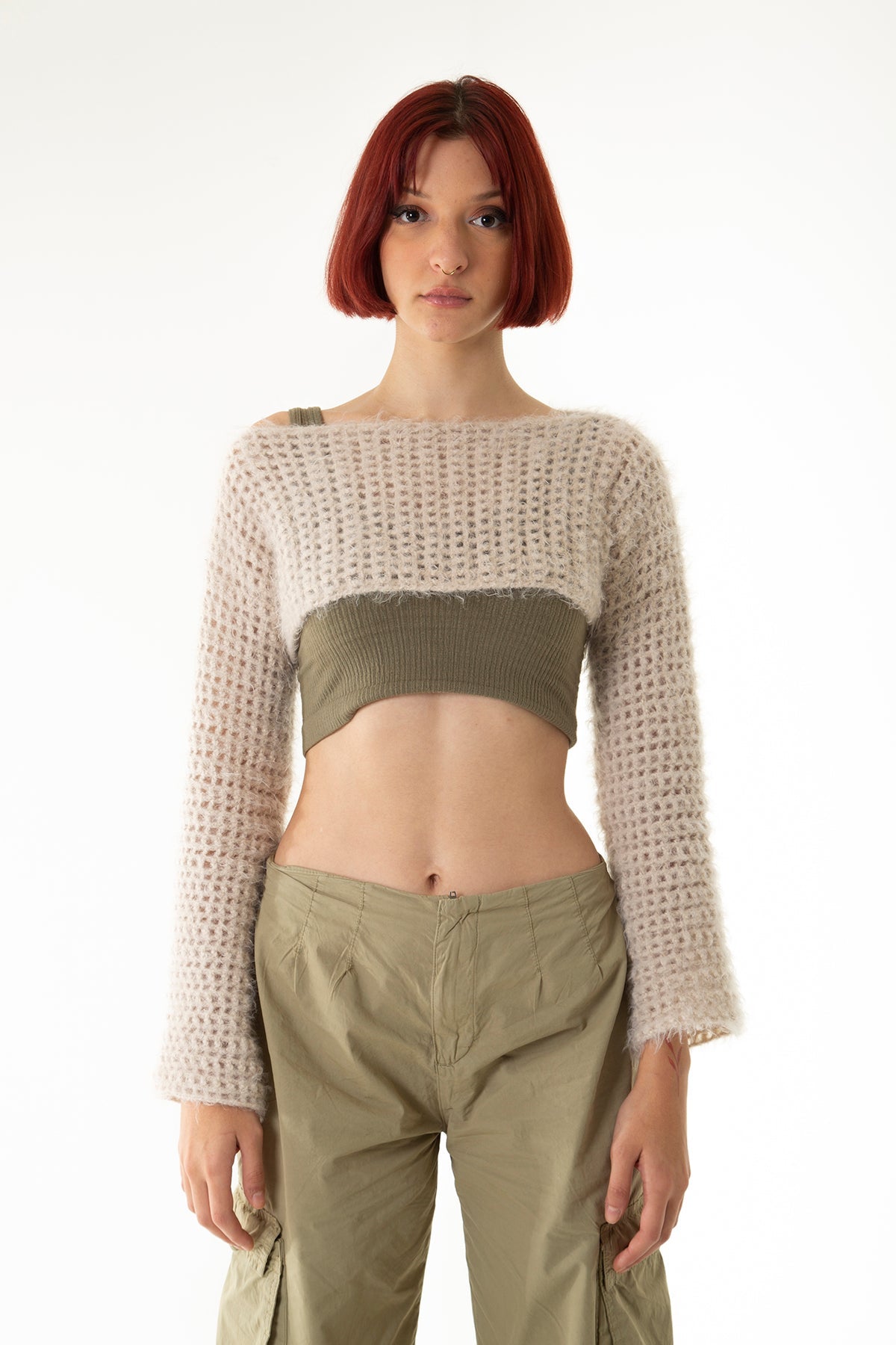 Handarte Los Angeles-Bej El Örgüsü Crop Top-Crop Top-1-roqelvaxirum.shop