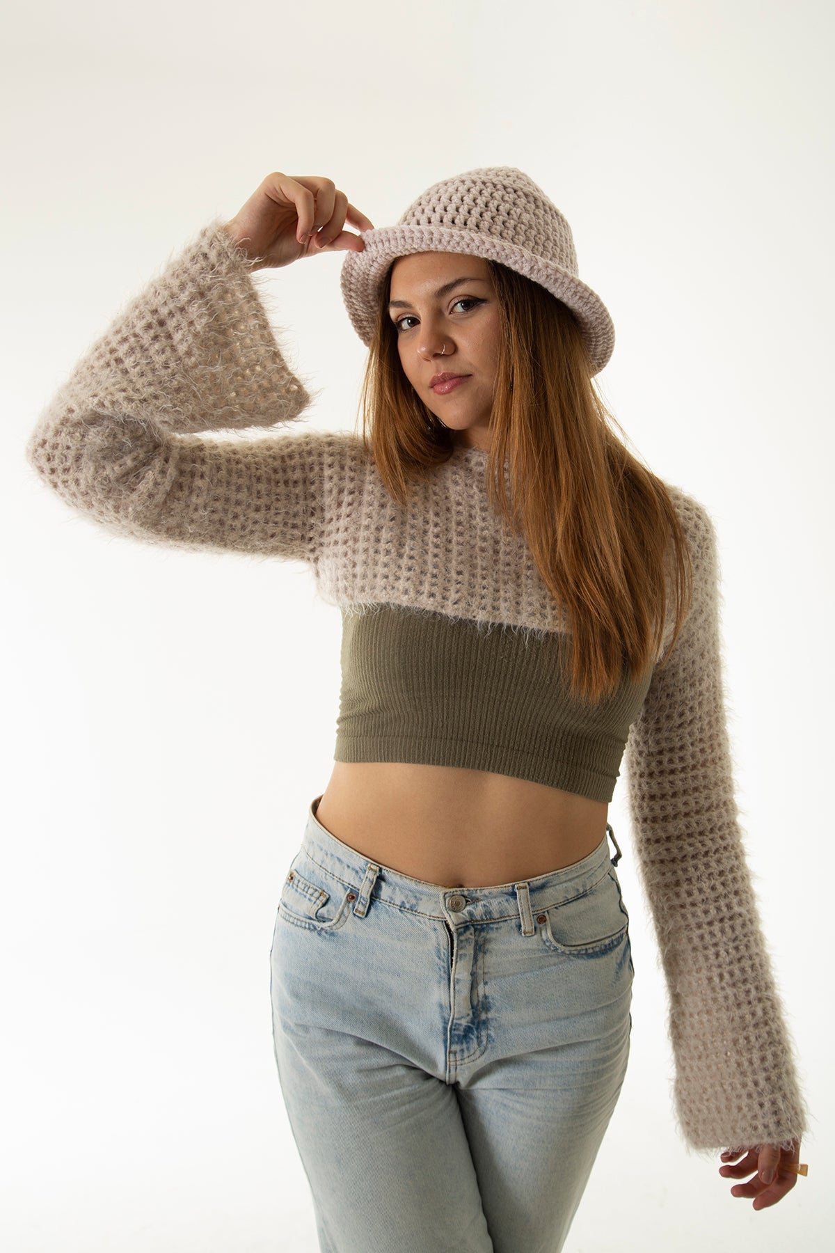 Handarte Los Angeles-Krem El Örgüsü Bucket şapka-Şapka-1-roqelvaxirum.shop