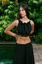 Handarte Los Angeles-Siyah Büzgülü İpli şile Bezi Crop-Crop Top-1-roqelvaxirum.shop