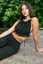 Handarte Los Angeles-Siyah Büzgülü İpli şile Bezi Crop-Crop Top-8-roqelvaxirum.shop