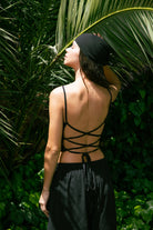 Handarte Los Angeles-Siyah Şile Bezi Kare Crop-Crop Top-2-roqelvaxirum.shop