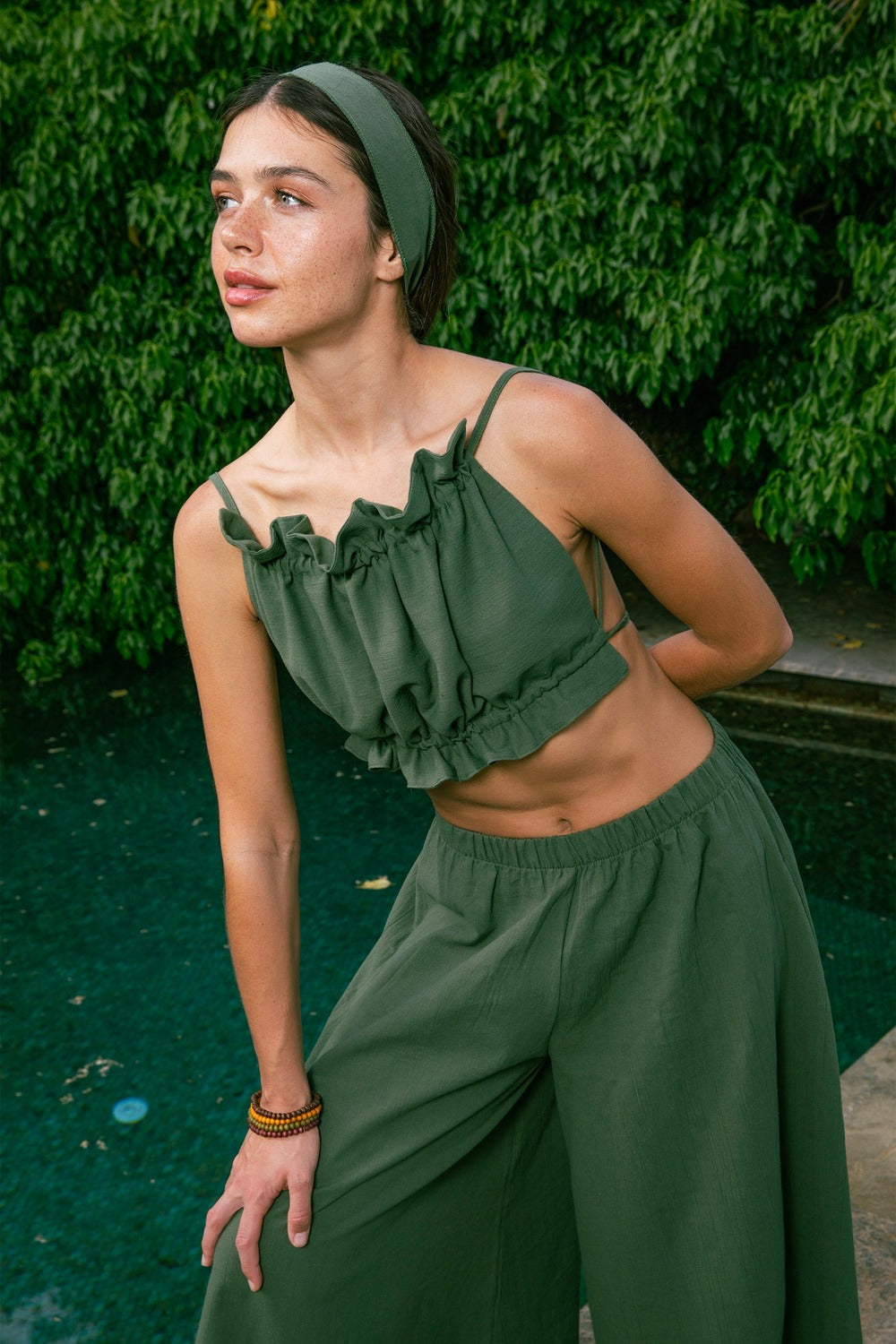 Handarte Los Angeles-Yeşil Büzgülü İpli Crop-Crop Top-4-roqelvaxirum.shop