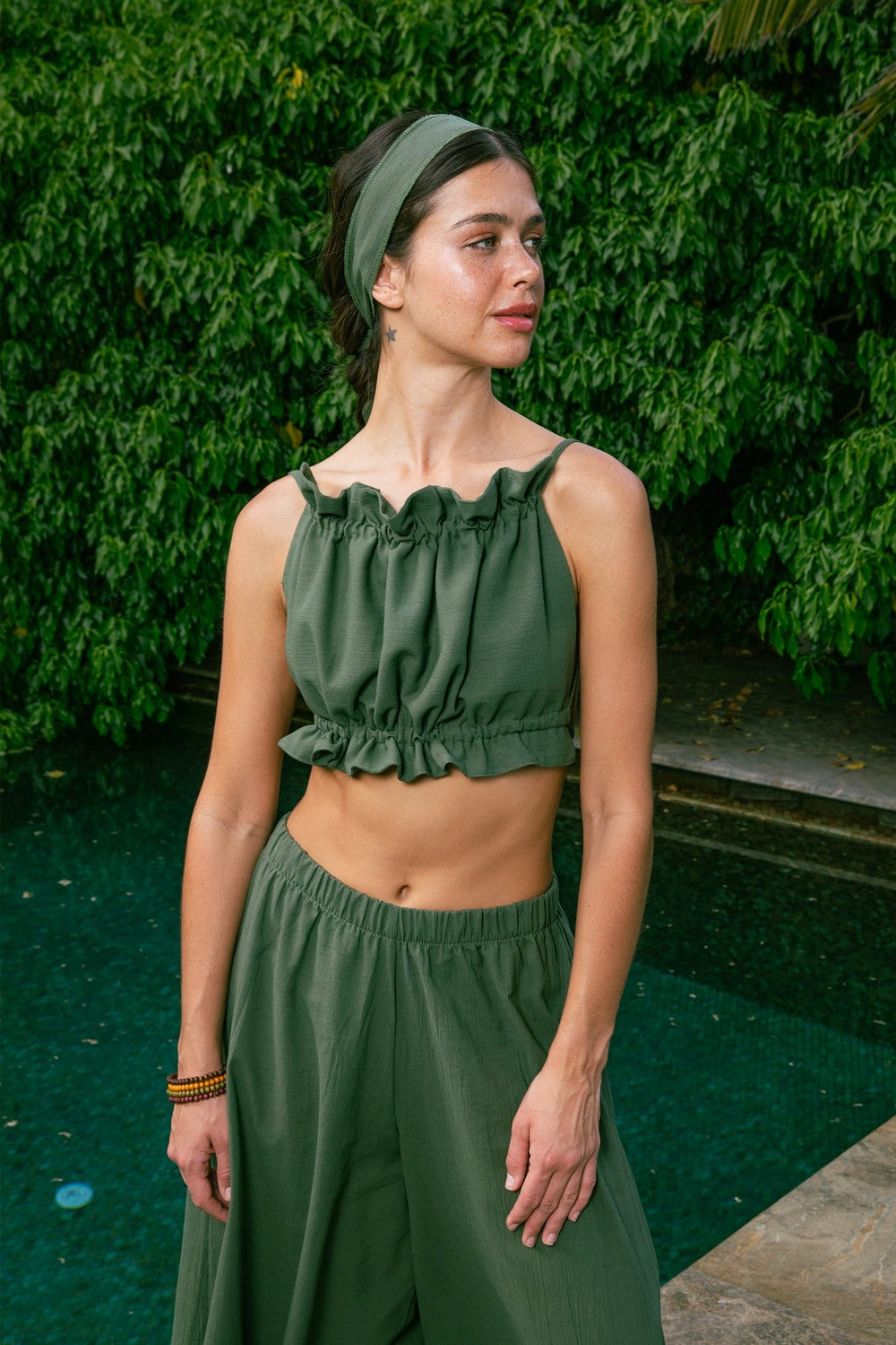 Handarte Los Angeles-Yeşil Büzgülü İpli Crop-Crop Top-6-roqelvaxirum.shop