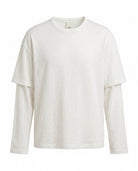 Ekru Çift Kollu Relaxed Fit Triko T-Shirt