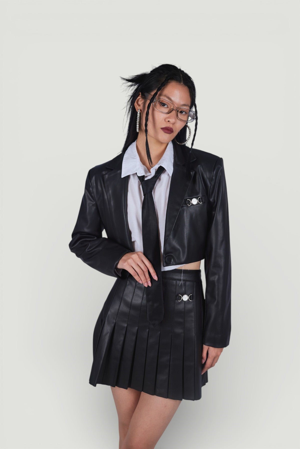 Holly Lolly-Crop Model Astarlı College Ceket Siyah-Ceket-4-roqelvaxirum.shop